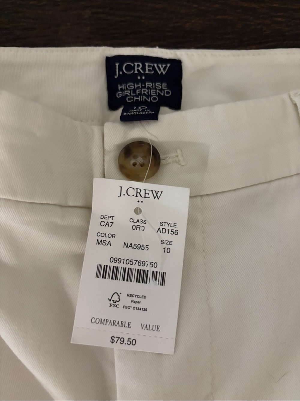 J Crew high rise chino. NWT. Ankle length.